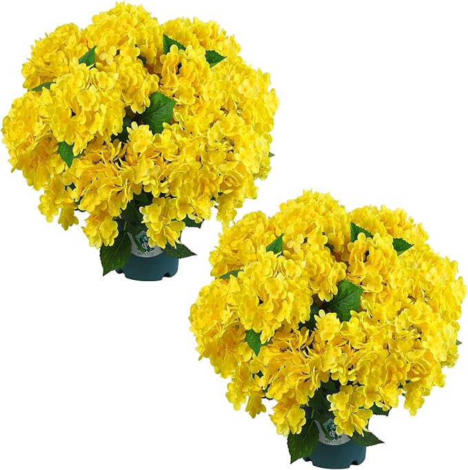 Artificial Hydrangea Bush – 20 Inch Potted Faux Hydrangea Plant, UV Resistant by QIANYUN