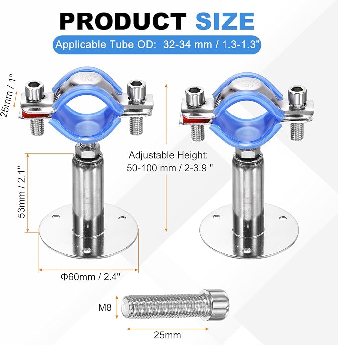 HARFINGTON 2 Set Wall Mount Ceiling Mount Pipe Supports 304 Stainless Steel - Image 2