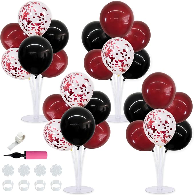 TONIFUL 4 Set Black Wine Red Balloon Stand Balloon Centerpieces by TONIFUL