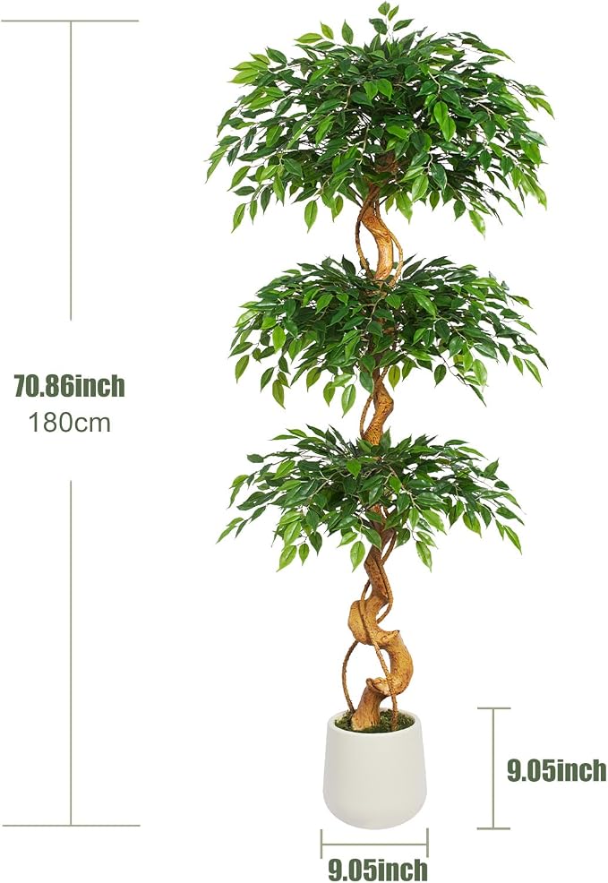6FT Artificial Ficus Tree, 72in Fake Silk Tree - Image 2