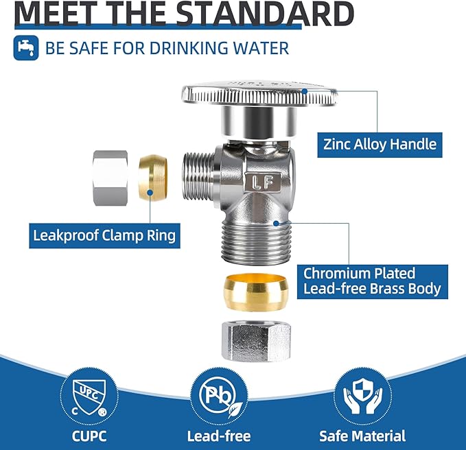 BH Angle Stop Valve 1/2" Nominal Compression x 3/8" OD, 1/4-Turn Shut Off Valve - Image 4