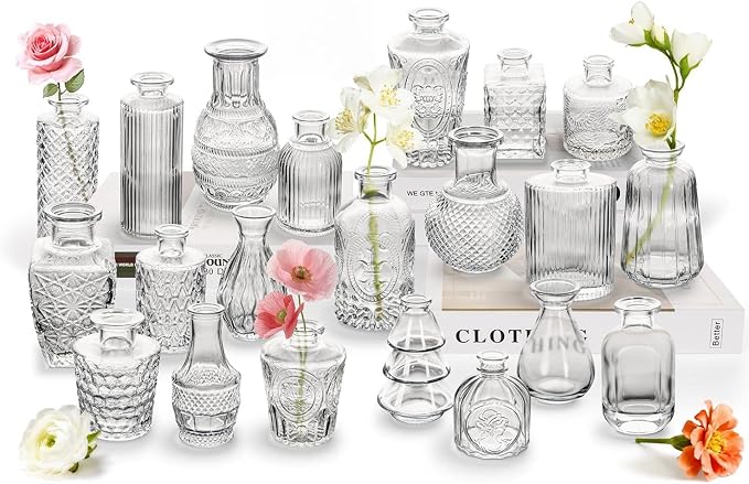 Clear Glass Bud Vase Set of 22 Pcs, Small Bud Vases in Bulk, Glass Crystal by JXINDUJU