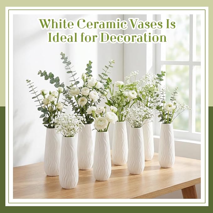 Qinyoung White Ceramic Bud Vase Set of 8 - Image 4