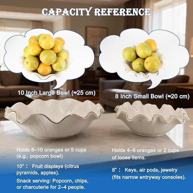 8 Inch Small Lotus Ceramic Decorative Bowl, about15 oz Capacity, Modern Ruffle - Image 6