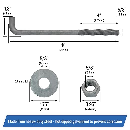 5/8" x 10-inch Galvanized Threaded Anchor Bolts - Image 3