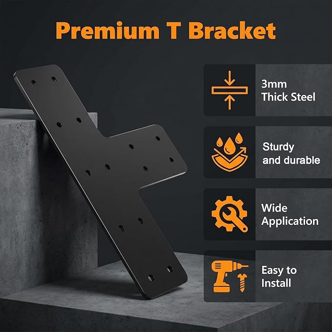 4 PCS T Post Timber Brackets, Heavy Duty 12"x8" Post to Beam Connector | T - Image 4