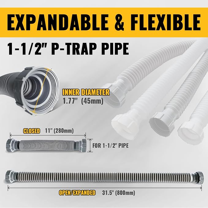 VIVIDA 1-1/2" Sink Drain P Trap, Flexible Kitchen Sink Pipe - Image 8