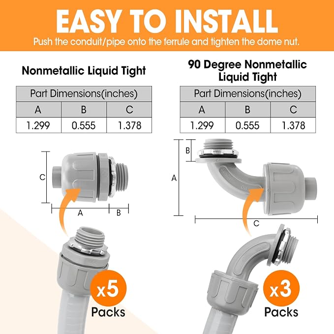 100FT Liquid-Tight Conduit and Connector Kit, 1/2 Flexible Non Metallic - Image 3