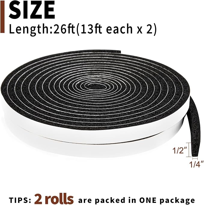Yotache Open Cell Self-Adhesive Foam Seal Tape 1/2" x1/4", 13 FT x 2Pcs | - Image 2