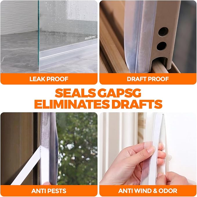 Holikme Weather Stripping Door Seal, Shower Door Bottom Seal, 1.4" W-65Feet | - Image 5