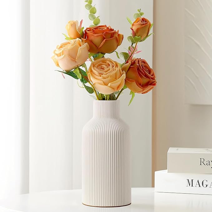 Mfacoy White Ceramic Flower Vase, Minimalist Decor, Modern Home Decorative Vase - Image 5