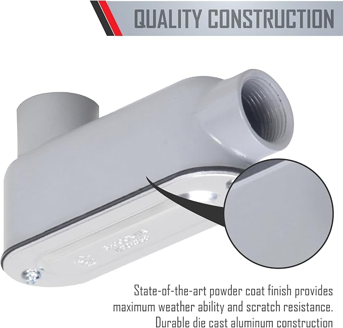 TayMac RLB250 Threaded LB Conduit Body, Die Cast Aluminum, Stamped Steel Cover - Image 5