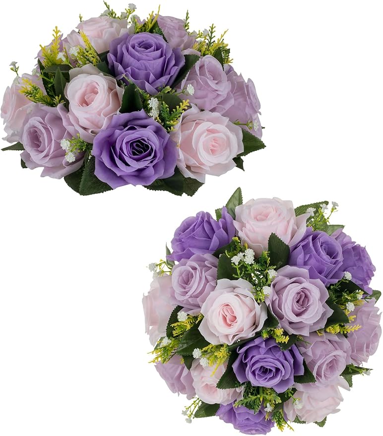 BLOSMON Purple Pink Fake Flowers: 2 Pcs Artificial Flower Balls Centerpiece | by Blosmon