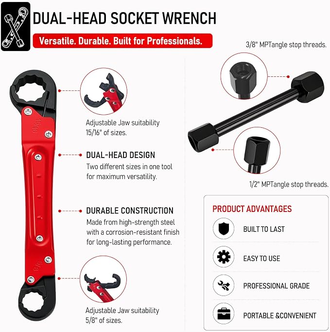 Angle Stop Wrench Kit, 1/2" Compression Sleeve Puller, Pro Plumber Wrench | - Image 2