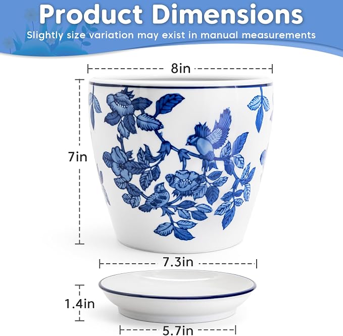 HakkaGirl 8 inch Ceramic Flower Pots, Chinoiserie Decor Ceramic Planter Plant - Image 2