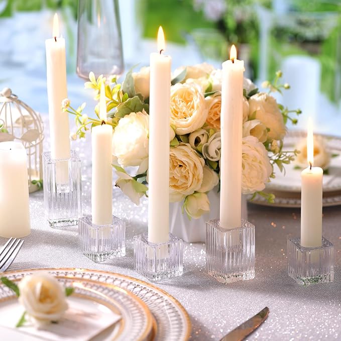 LETINE 12pcs Vertical Stripe Glass Candlestick Holders - Image 5