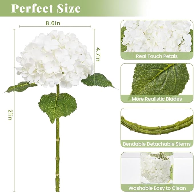 5Pcs 21in Hydrangea Artificial Flowers, Latex Real Touch Hydrangeas | Lifelike - Image 4