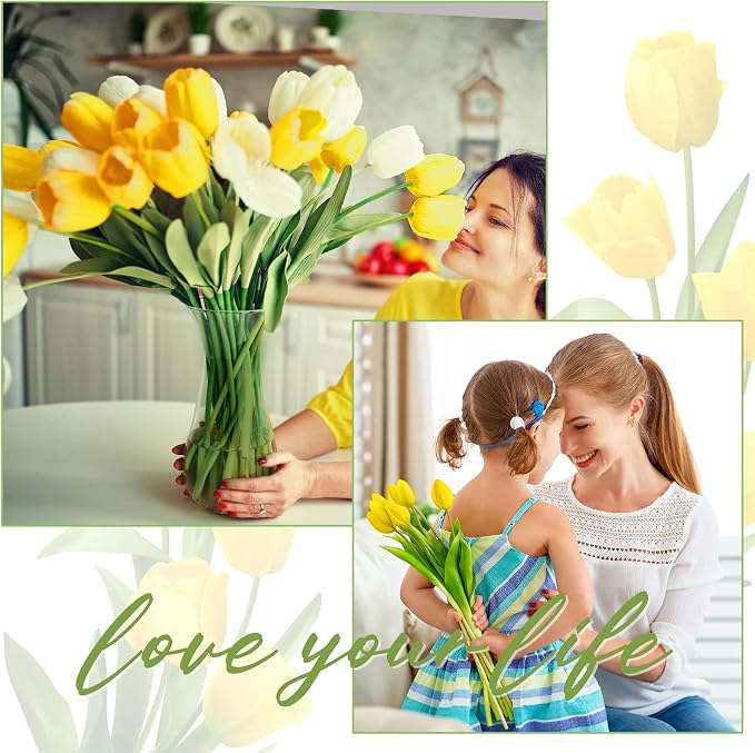 Janinka 100pcs Artificial Tulip Flowers Fake PU Tulips Faux Latex Bouquet - Image 7
