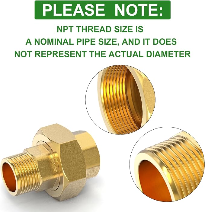 1PCS Brass Union，1/2" NPT Male x 1/2" NPT Female Brass Pipe Fitting - Image 3