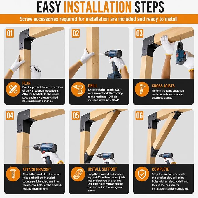 45 Degree Pergola Brackets for 4x4 Lumber, Q235 Steel, 8 Pack | Black - Image 5