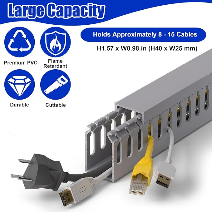 1.6" H x 1" W Cable Raceway, 132in Under Desk Wire Management Channel, 16.5in - Image 4