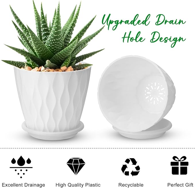 YNNICO 6 inch Plant Pots, 5 Pack Flower Pots Outdoor Indoor, Planters - Image 3