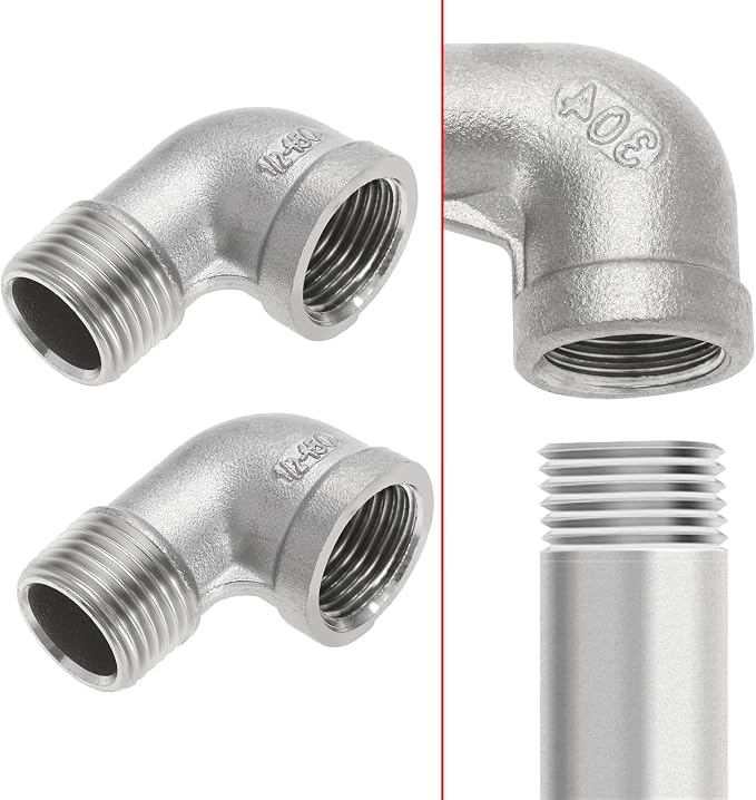 2 Pcs 304 Stainless Steel 90 Degree Elbow Connectors 1/2inch BSP Thread Elbow - Image 2