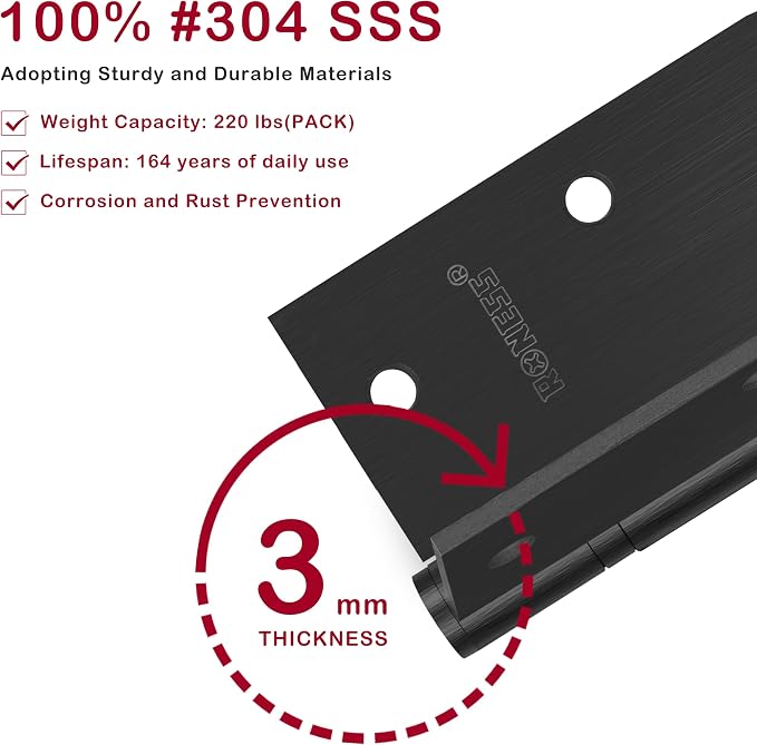2 Pack RONESS Stainless Steel Hinge, Heavy Duty, Long-Lasting, Smooth and Quiet - Image 2