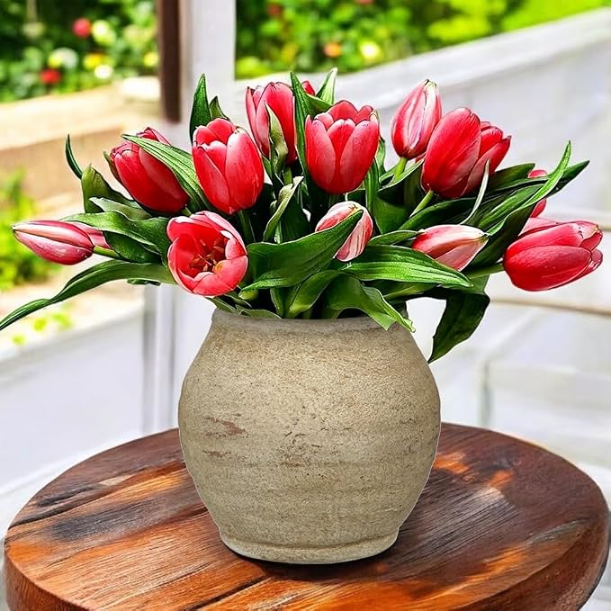 Briful Rustic Ceramic Decorative Vase, Farmhouse Textured Tabletop Vase | Wabi - Image 2