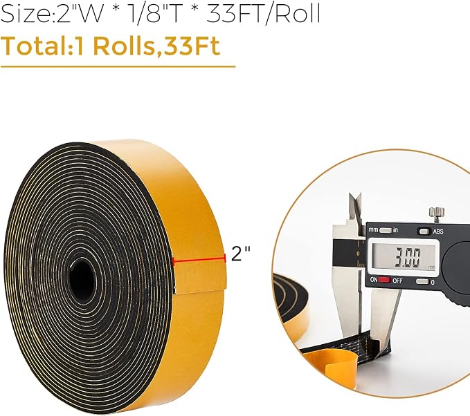 Ravinte Weather Stripping Door Seal, 2 x 1/8" Adhesive Foam Tape, 33 FT | - Image 3