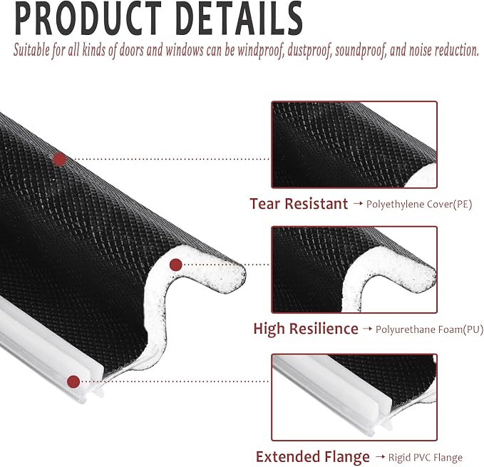 100 Feet Weather Stripping Door Seal Strip, Solike V-Shaped "Q" Foam Slot - Image 3