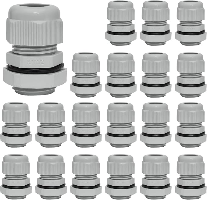 Bonsicoky 1/2" NPT Nylon Cable Glands, Adjustable Cord Grip, Strain Relief by Bonsicoky