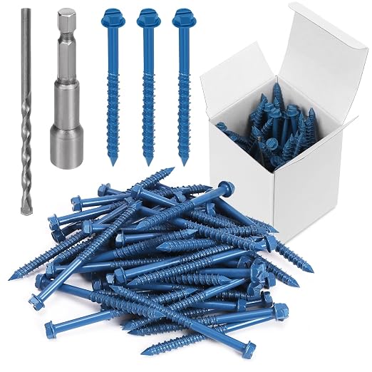 Swpeet 52Pcs 1/4" x 3-1/4" Slotted Hex Washer Head Concrete Screws Anchor by Swpeet