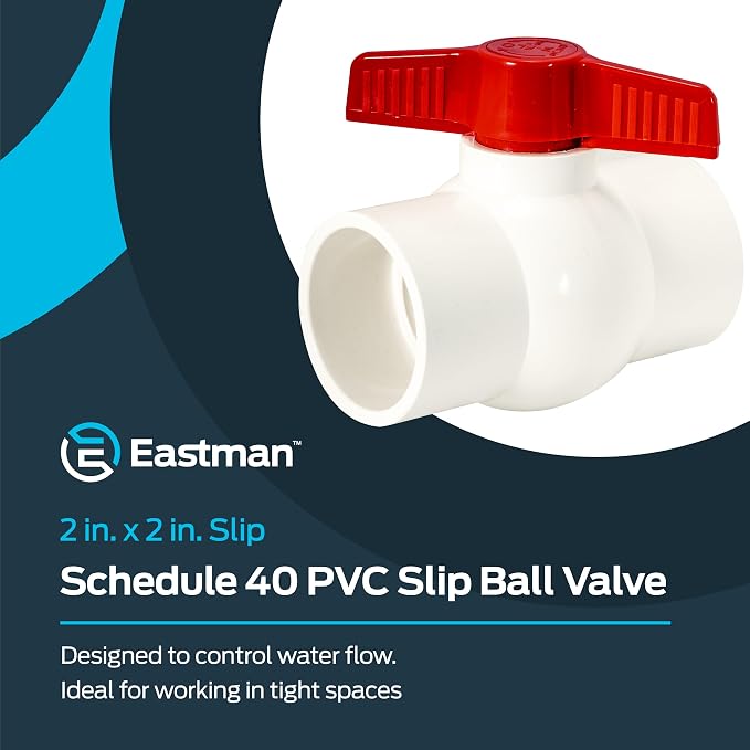 Eastman 2 x 2 Inch Slip Schedule 40 PVC Quarter Turn Ball Valve, 150 PSI - Image 2
