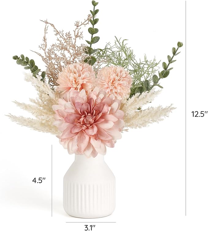Mkono Fake Flowers in Ceramic Vase, 12.5" Coffee Table Centerpieces, Small Silk - Image 6