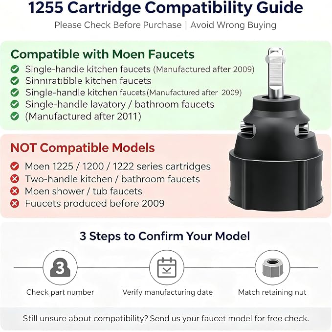 1255 Replacement Cartridge for Moen Kitchen Faucet Cartridge Replacement | - Image 3