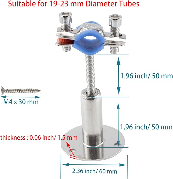 304 Stainless Steel Wall Mount Ceiling Mount Pipe Supports, Adjustable Pipe - Image 2