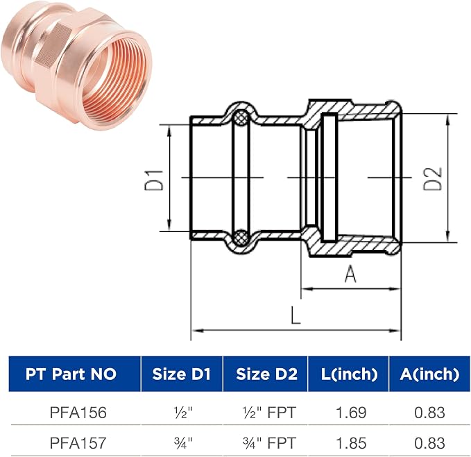Copper Press Fittings 3/4" Female Adapter x 3/4" Press 10 Pack - Image 3