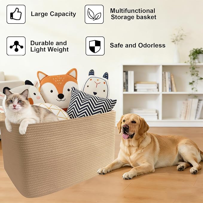 65L Large Laundry Basket with Handles, Woven Blanket Basket, Jute | 21"×16"×12" - Image 8