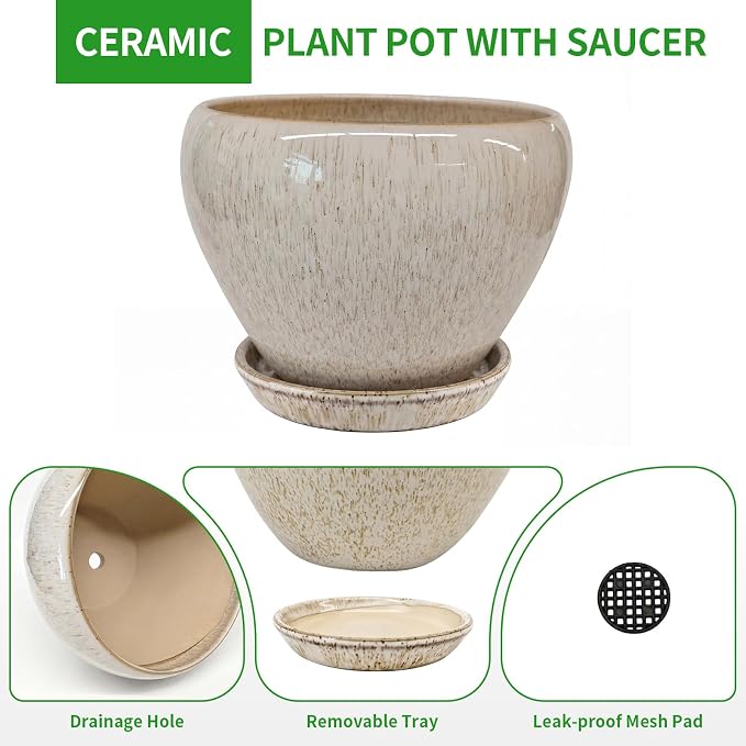 Deep Dream 10 Inch Plant Pot- Ceramic Planter Pot Round Plant Pots - Image 6