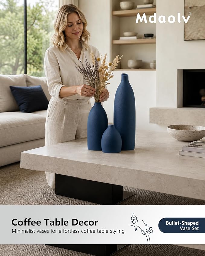 Mdaolv Matte Blue Vase Set Navy Blue Decor Coastal Decor Vases - Image 5
