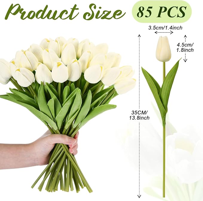Janinka 85pcs Artificial Tulip Flowers Fake PU Tulips Faux Latex Bouquet Flower - Image 2