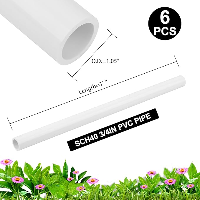 6Pcs 3/4 Inch PVC Pipe 17" Long Sch40 Industrial Pipes - Image 3