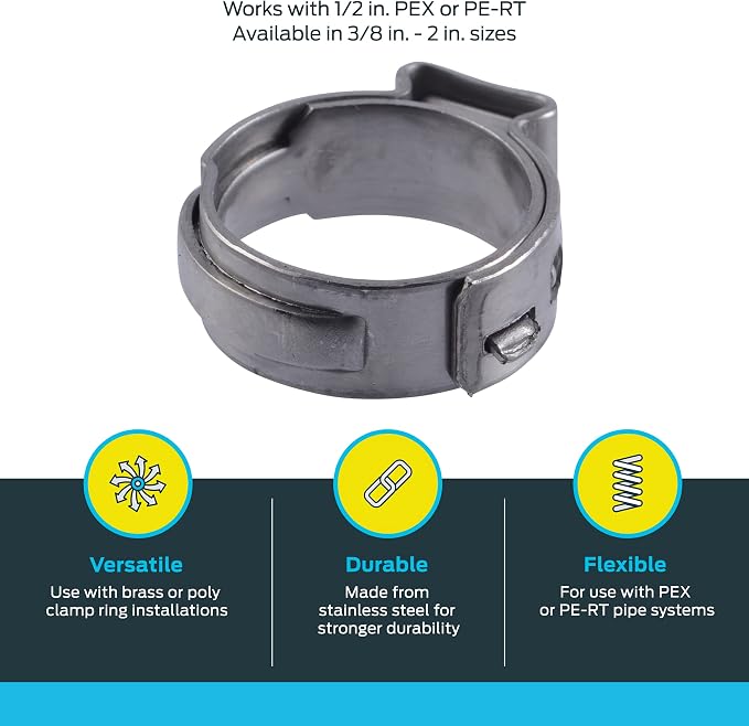 SharkBite 1/2 Inch Clamp Ring, Stainless Steel Plumbing Fitting, PEX Pipe - Image 3