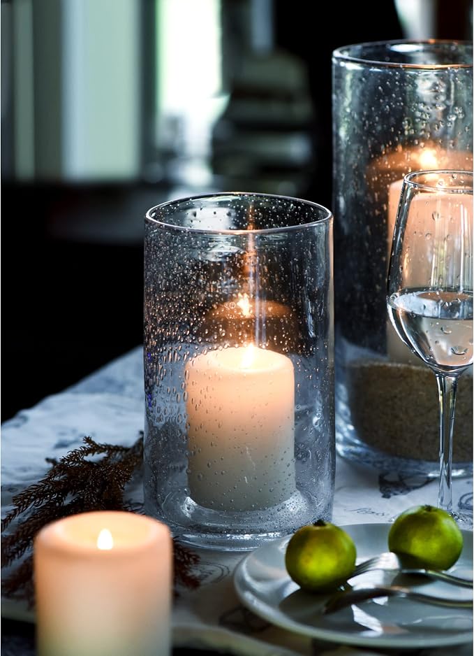 Hurricane Candle Holder Glass Cylinder Vase Clear Seeded 8" H | Pillar Candle - Image 7