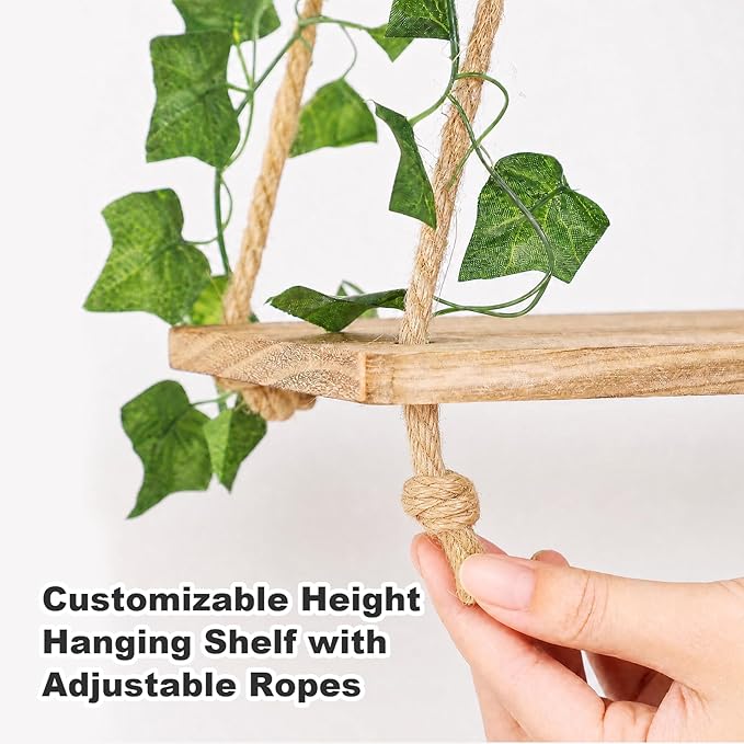 RICHER HOUSE Hanging Floating Shelves No Drill, Macrame Plant Wall Shelf | 2 - Image 6