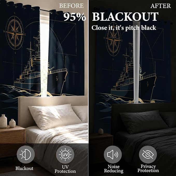 Navy Blue Warship Blackout Curtains - Image 5