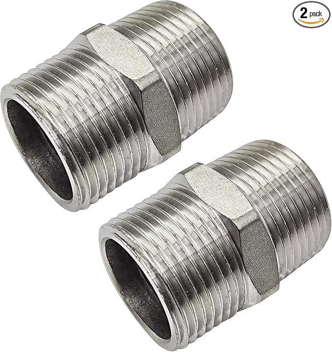 1-1/2" Male to 1-1/2" Male NPT Hex Nipple, Pipe Fittings 304 Stainless Steel by JoyTube