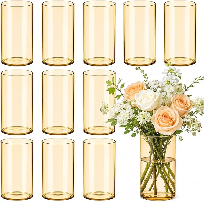 12pcs 6 Inch Gold Amber Glass Cylinder Vases by TBWIND