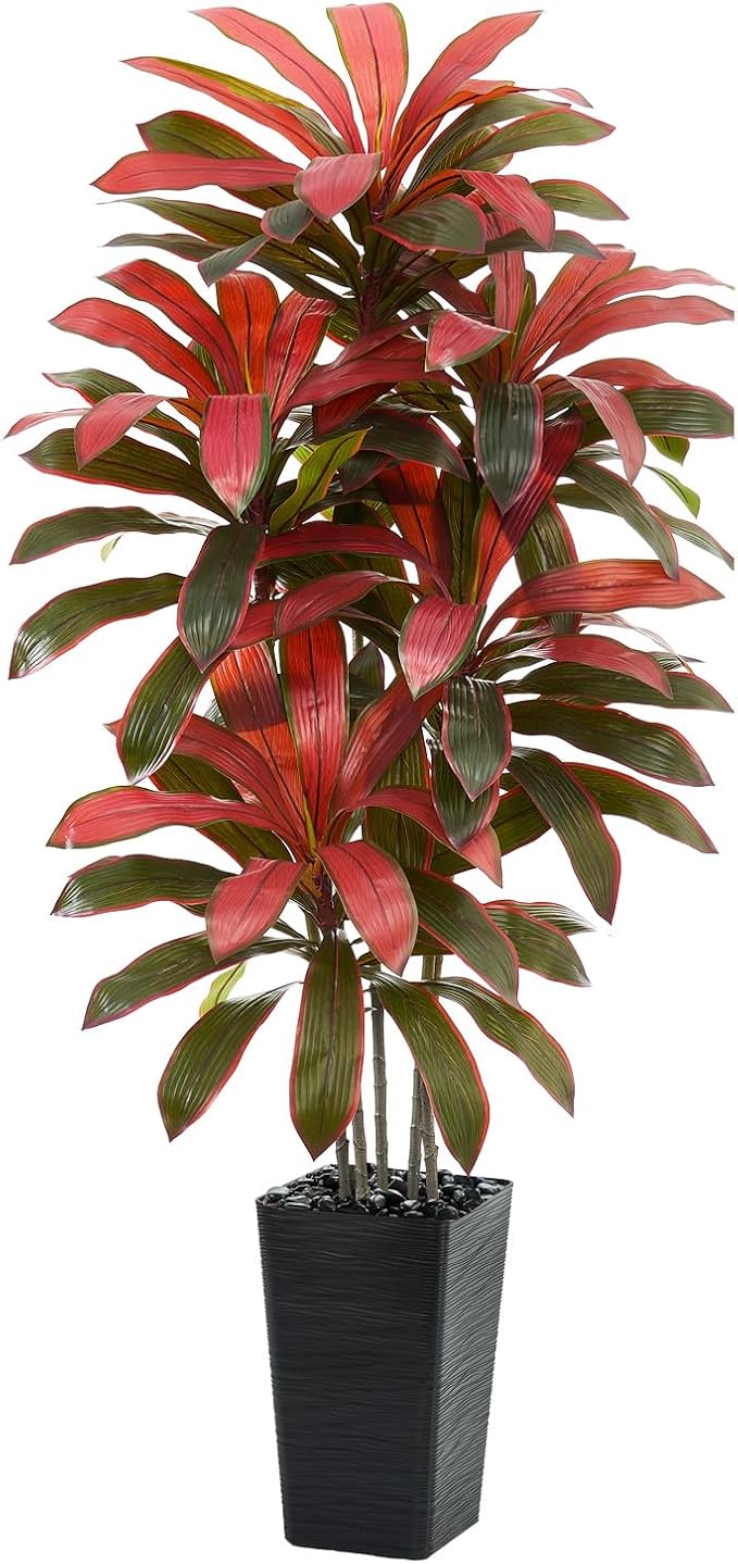Artificial Dracaena Tree: 6FT Fake Plants Silk Faux Trees（Black Pot） | by TNGGNT